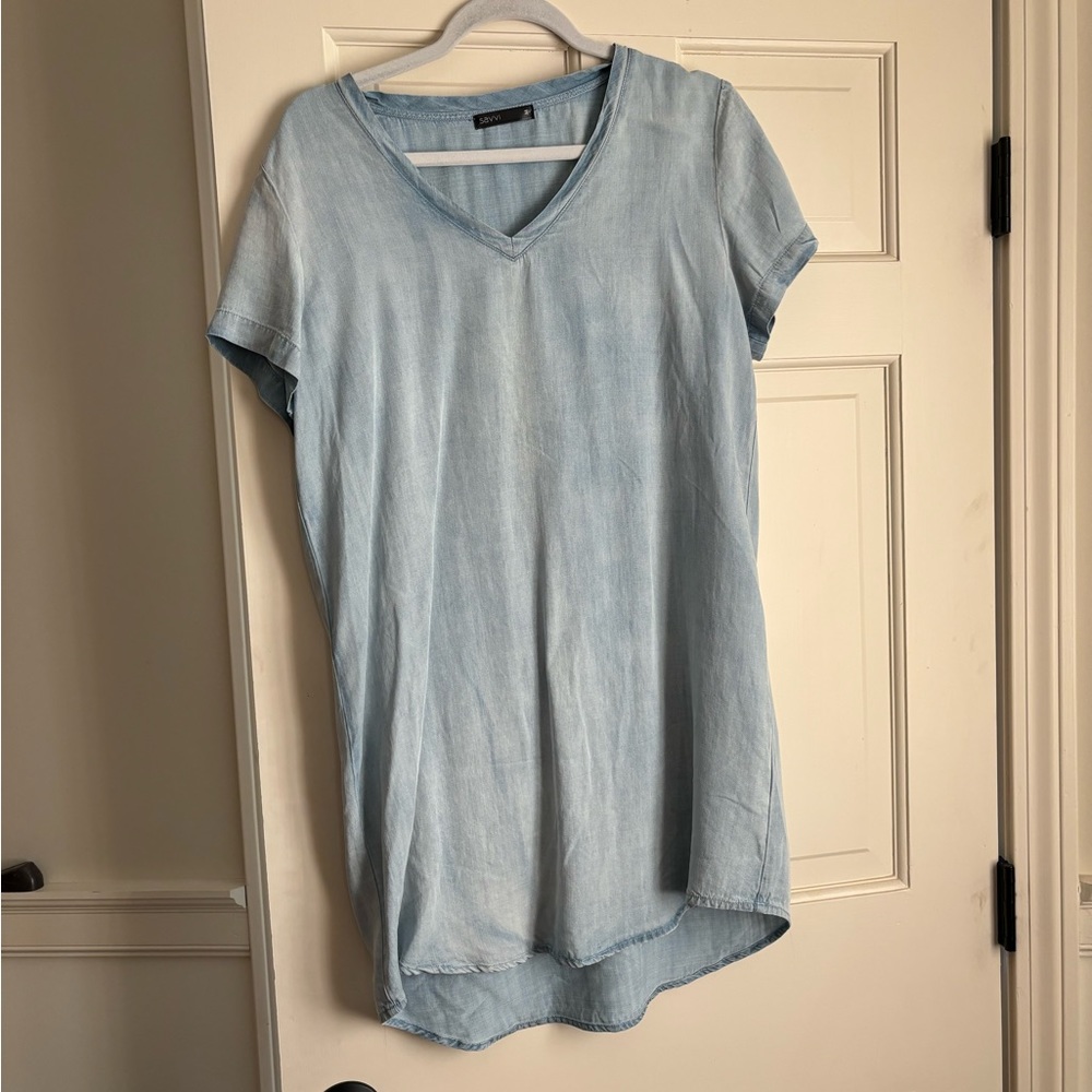 Jean looking mini dress, very soft material V neck